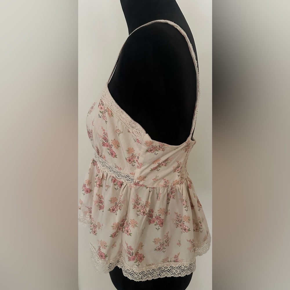 Celebrity Pink Juniors' Crochet-Trim Babydoll Top - Pink Floral - Size L - Picture 4 of 6